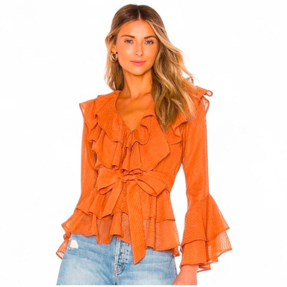 HOUSE OF HARLOW 1960 X REVOLVE Quintana Blouse in Peach - Size XS